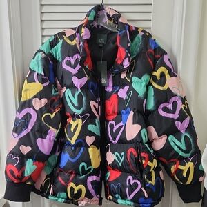Wild Fable Colorful Heart Puffer Jacket